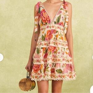 FARM Rio Red and Orange Sleeveless V-Neck Mini Dress